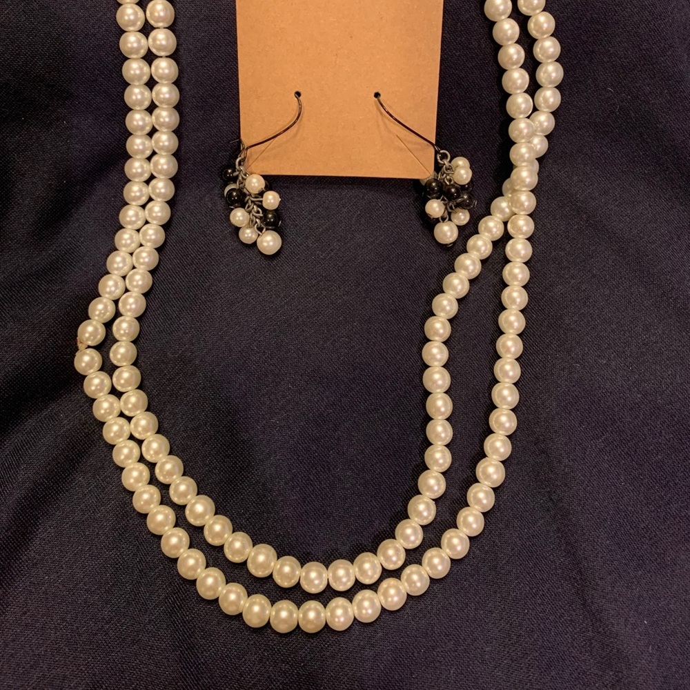 Simulated pearl necklace and earrings